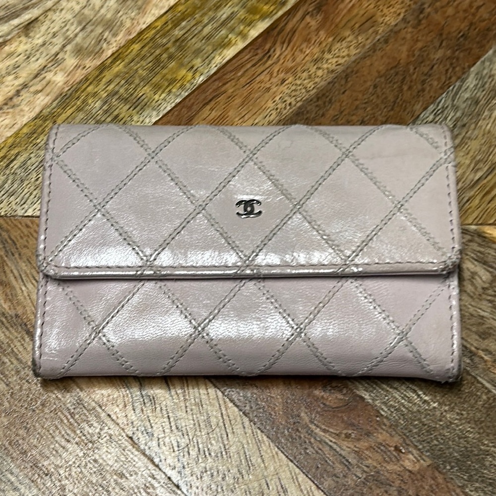 CHANEL lambskin light pink flap card case holder mini CC